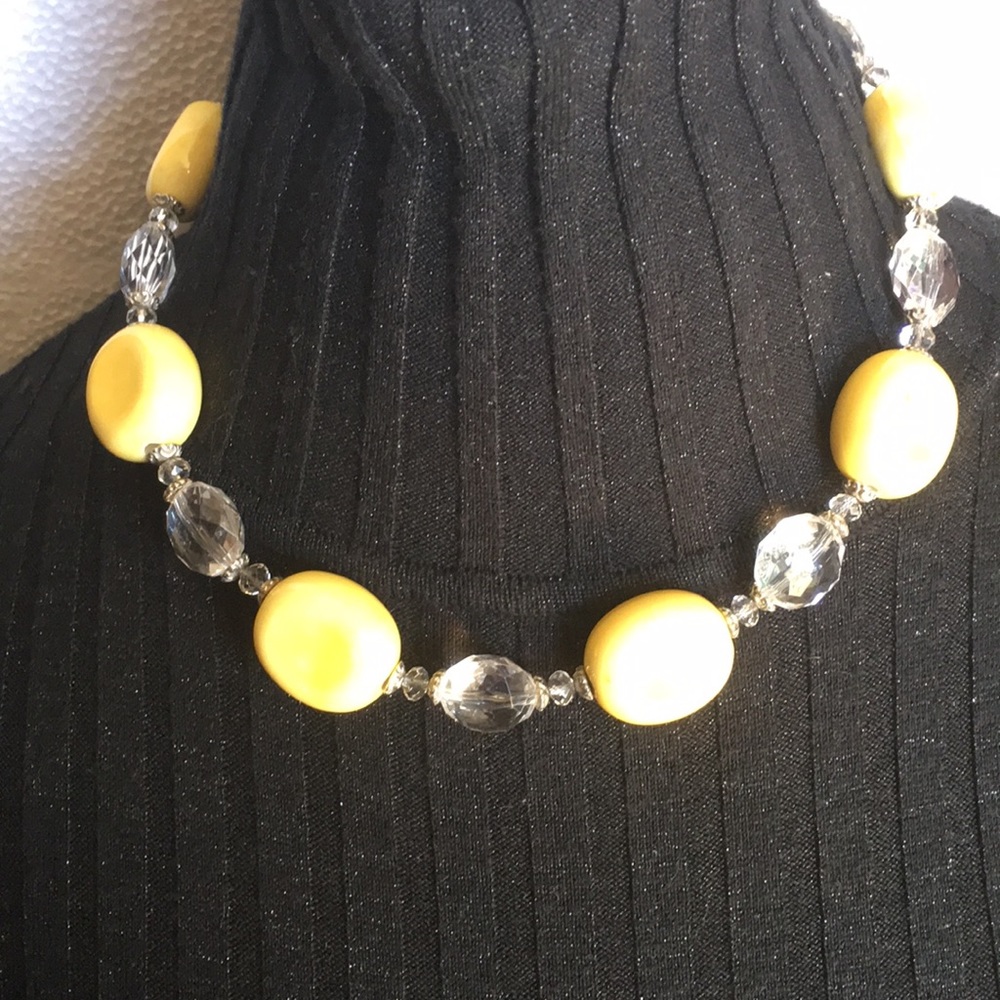 U & I necklace Silver tone yellow beads